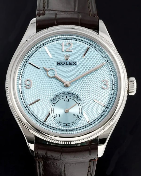 2025 Rolex 1908 39MM Ice Blue Dial Leather Strap (52506)