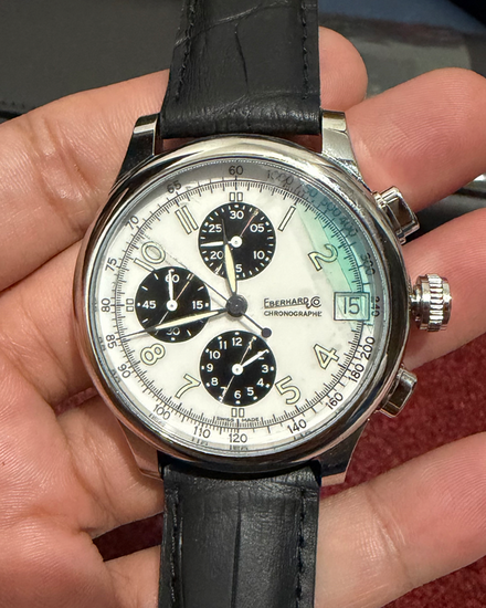 No Reserve - 2021 Eberhard & Co Traversetolo Chrono 43MM Silver Dial Leather Strap (31051.2-LTH)