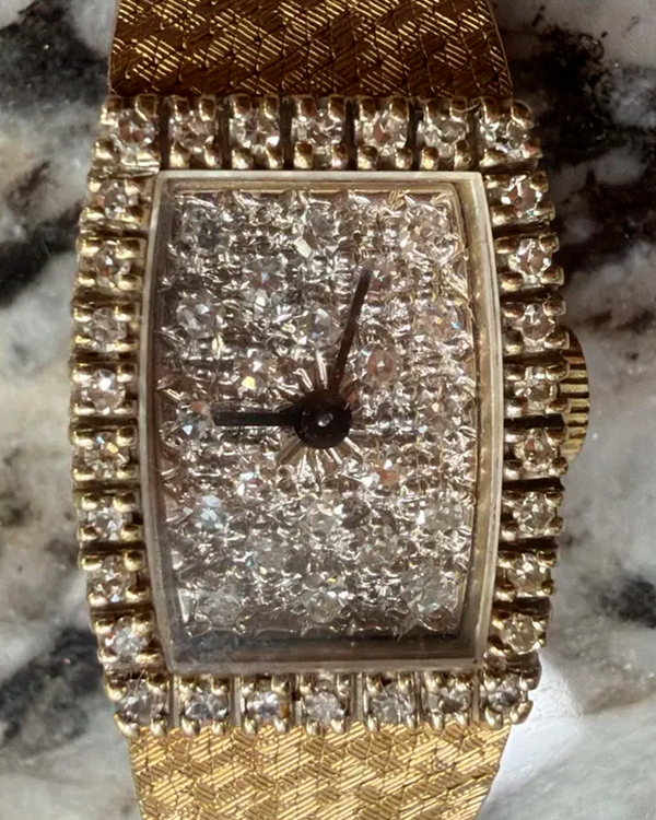 No Reserve - Longines Vintage 25MM Pavé Dial Yellow Gold Bracelet (Vintage)