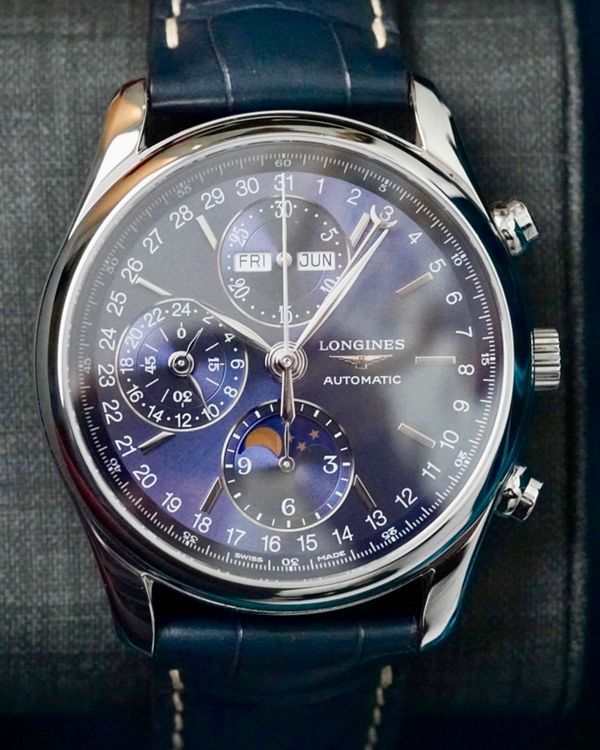 No Reserve - 2021 Longines Master Collection Chrono Moonphase 40MM Blue Dial Leather Strap (L2.673.4.92.0)