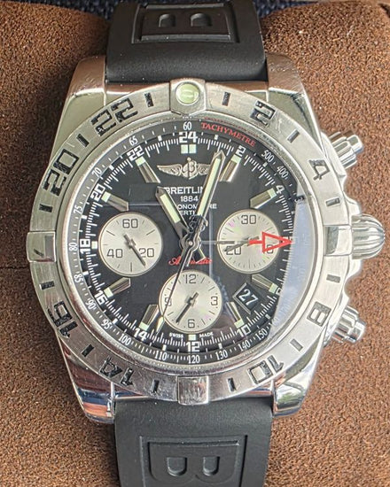 2017 Breitling Chronomat GMT 44MM Black Dial Rubber Strap (AB042011/BB56)