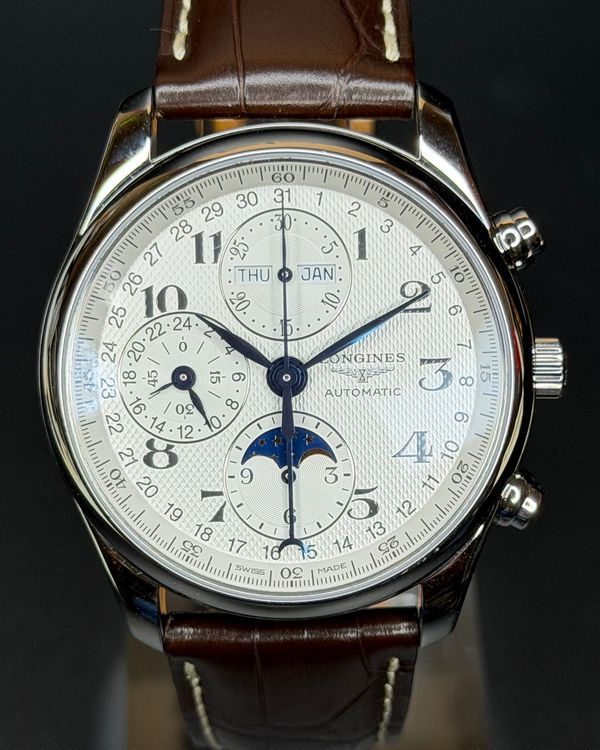 (WORKING) 2026 Longines Master Collection Chrono Moonphase 40MM Silver Dial Leather Strap (L2.673.4.78.3)