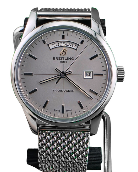 2013 Breitling Transocean Day Date 43MM Silver Dial Steel Bracelet (A4531012/G751)