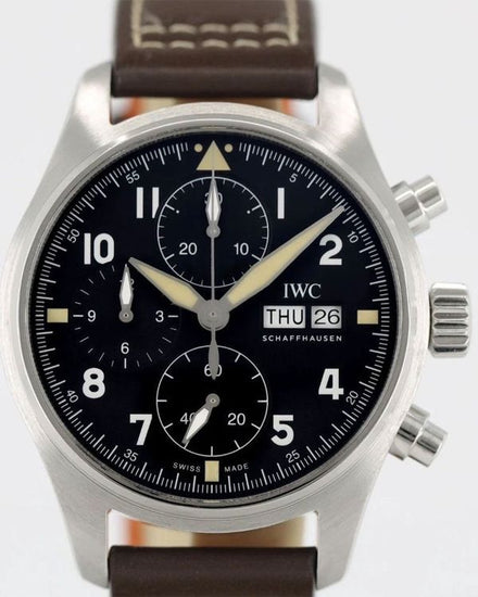 2020 IWC Schaffhausen Pilot Spitfire Chronograph 41MM Black Dial Leather Strap (IW387903)