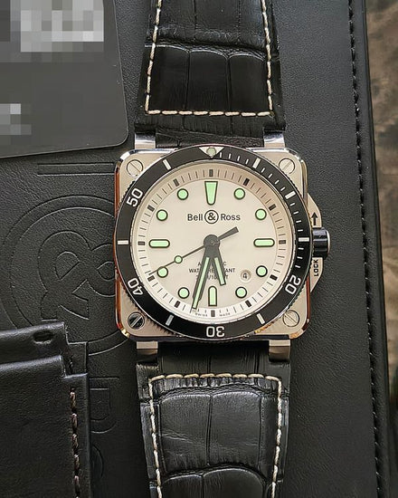 Bell & Ross BR 03-92 Diver 42MM White Dial Leather Strap (BR03-92-D-S)