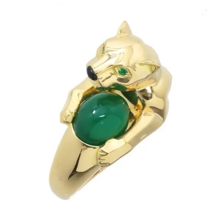 Cartier Vintage Panthere De Cartier 18K Yellow Gold Green Chrysoprase Ring Size 5.5 (Ring)