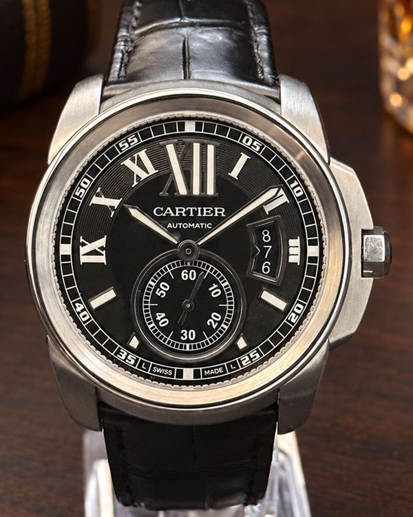 No Reserve - 2017 Cartier Calibre de Cartier 42MM Black Dial Leather Strap (W7100041)