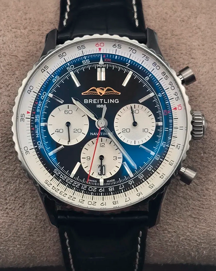 2025 Breitling Navitimer 1 B01 Chronograph 43MM Black Dial Leather Strap (AB0138211B1P1)