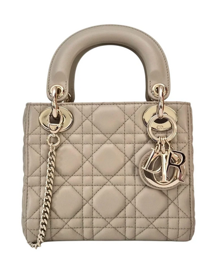Dior Bag Lambskin Cannage Mini Lady Dior Beige (Bag)