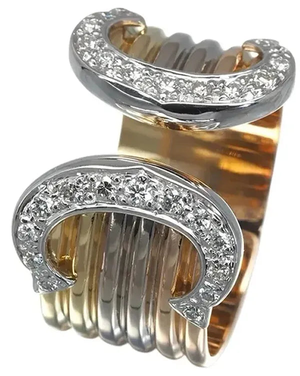 Cartier Accessories Tri-Color Gold Double C 2C Diamond Ring Size 5.25 (Ring)