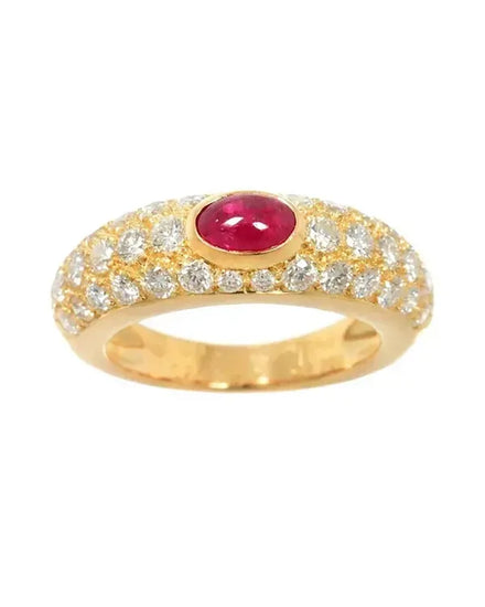 Cartier 18k Yellow Gold Mimi Pave Diamond Ruby Band Size 5.5 (Ring)