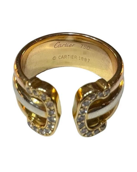 Cartier Accessories 18k Tri-Color Gold Double C 2C Diamond Ring Size 6.5 (Ring)