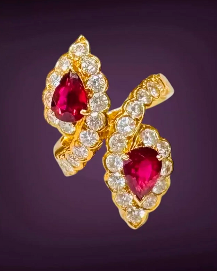 Van Cleef & Arpels Accessories 18K Yellow Gold Diamond Ruby Bypass Toi Et Moi Ring (Ring)