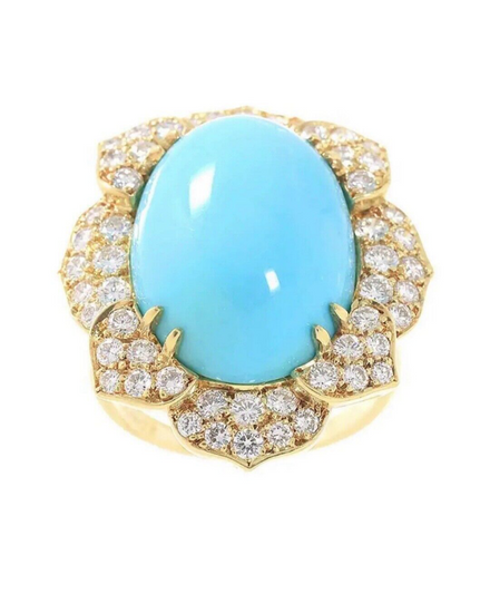 Van Cleef & Arpels Accessories 18K Yellow Gold Diamond Turquoise Ring (Ring)