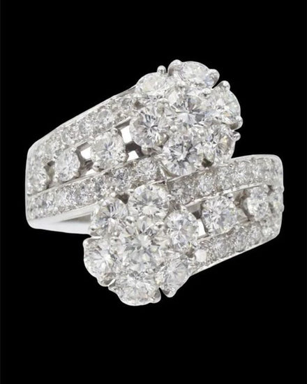 Van Cleef & Arpels Accessories Platinum Snowflake Diamond Two Flower Fleurette Ring Size 6.75 (Ring)
