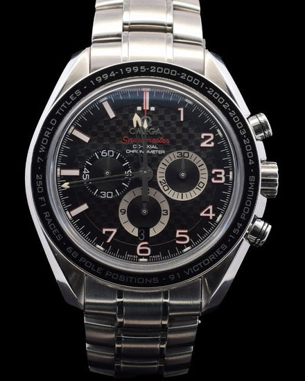 Omega Speedmaster "Michael Schumacher The Legend" 44.25MM Carbon Fiber Dial Steel Bracelet (321.30.44.50.01.001)