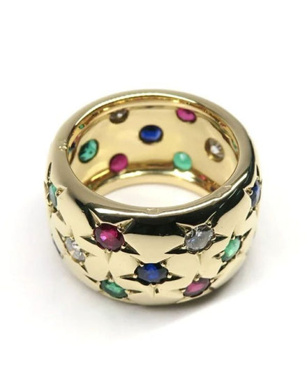 Cartier Star Burst Yellow Gold Diamond Ruby Emerald Sapphire Ring Size 5.75 (Ring)