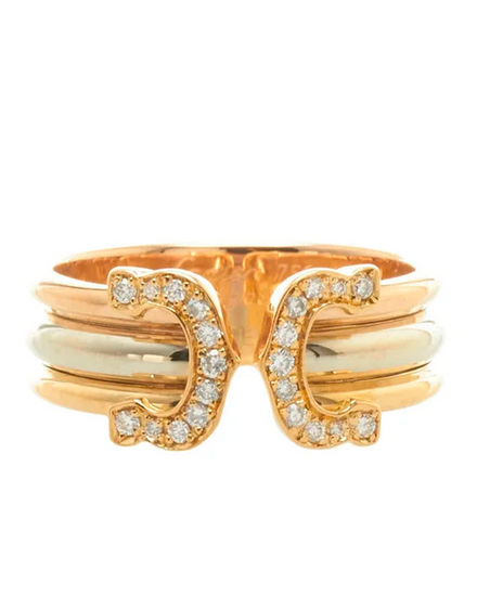Cartier 18k Tri-Color Gold Double C 2C Diamond Ring (Ring)