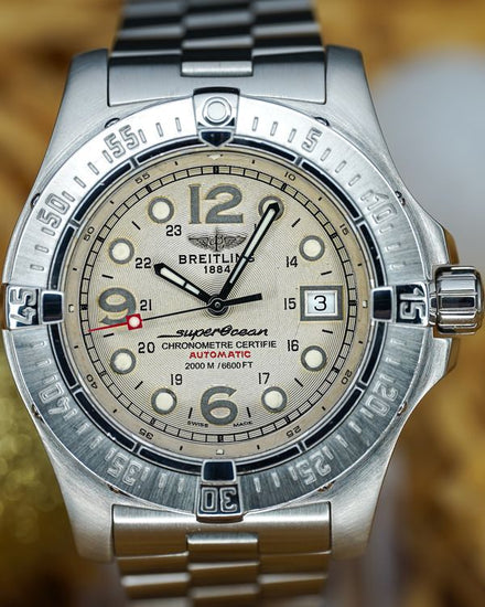 No Reserve - Breitling Superocean 44MM Cream Dial Steel Bracelet (A17390)