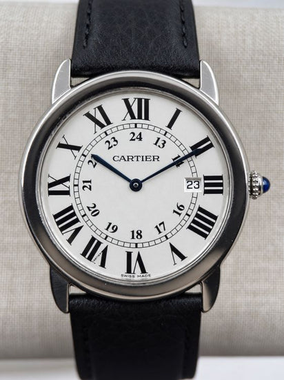 No Reserve - 2014 Cartier Ronde De Cartier 36MM Quartz Silver Dial Leather Strap (W6700255)