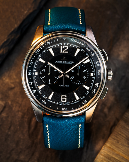 2022 Jaeger-LeCoultre Polaris Chronograph 42MM Black Dial Aftermarket Leather Strap (Q9028471)