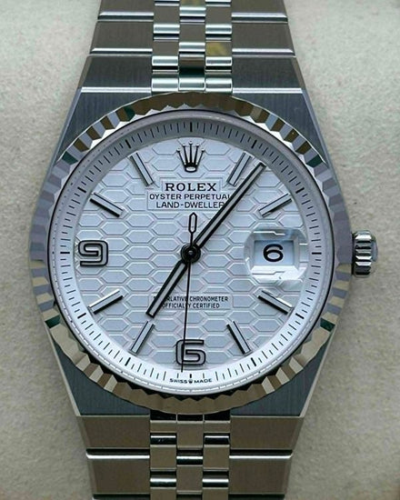 2026 Rolex Land-Dweller 36MM White "Honeycomb" Dial Flat Jubilee Bracelet (127234)
