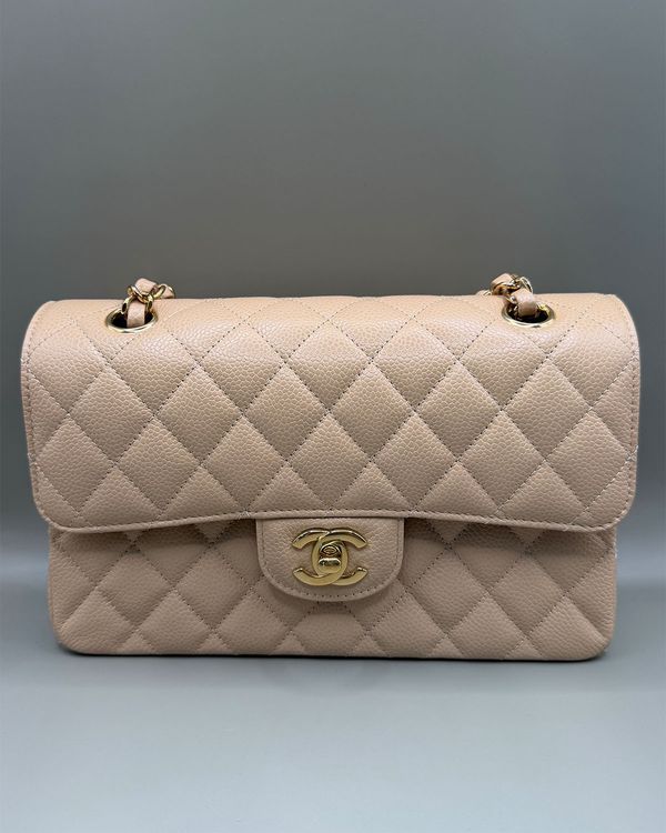 No Reserve - Chanel Bag Double Flap Small Beige Leather Gold-Tone Hardware Leather/Chain Strap (Bag)