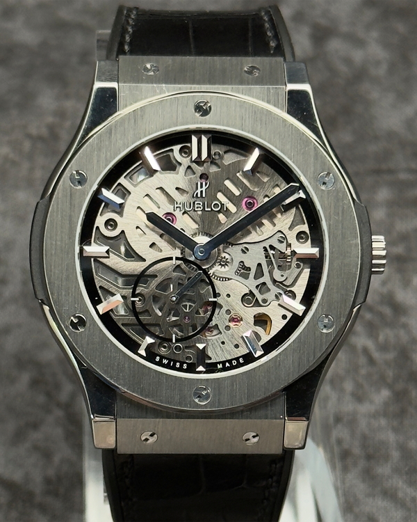 No Reserve - Hublot Classic Fusion Ultra-Thin 45MM Skeleton Dial Rubber/Leather Strap (515.NX.0170.LR)