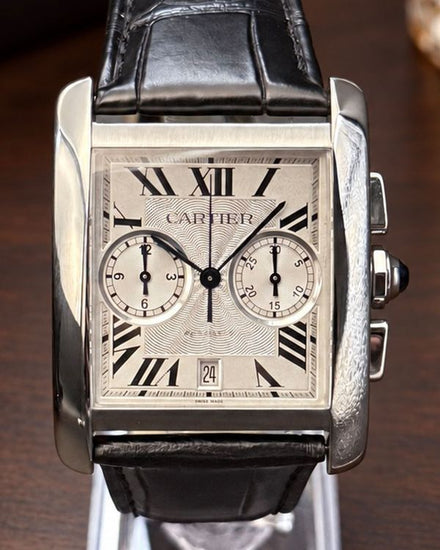 No Reserve - 2017 Cartier Tank MC Chronograph 34.3x44MM Silver Dial Leather Strap (W5330007)
