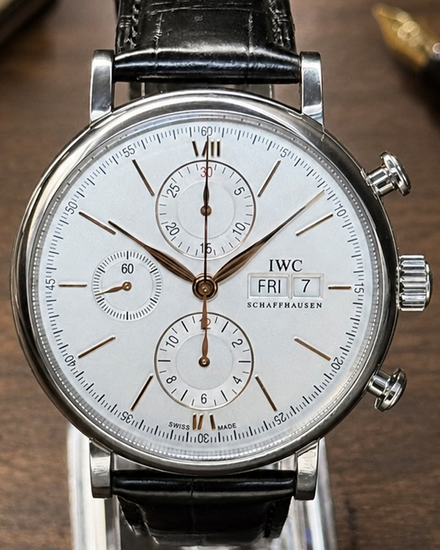 No Reserve - 2017 IWC Schaffhausen Portofino 42MM Silver Dial Leather Strap (IW391022)