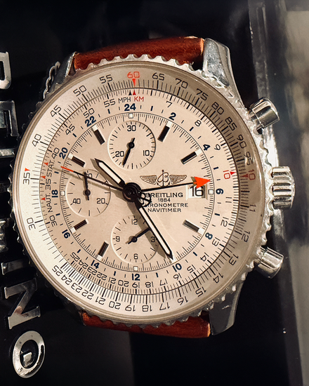 Breitling Navitimer World GMT 46MM White Dial Leather Strap (A24322)