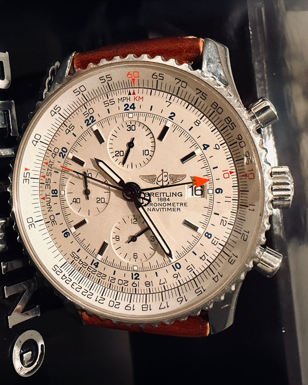 Breitling Navitimer World GMT 46MM White Dial Leather Strap (A24322)