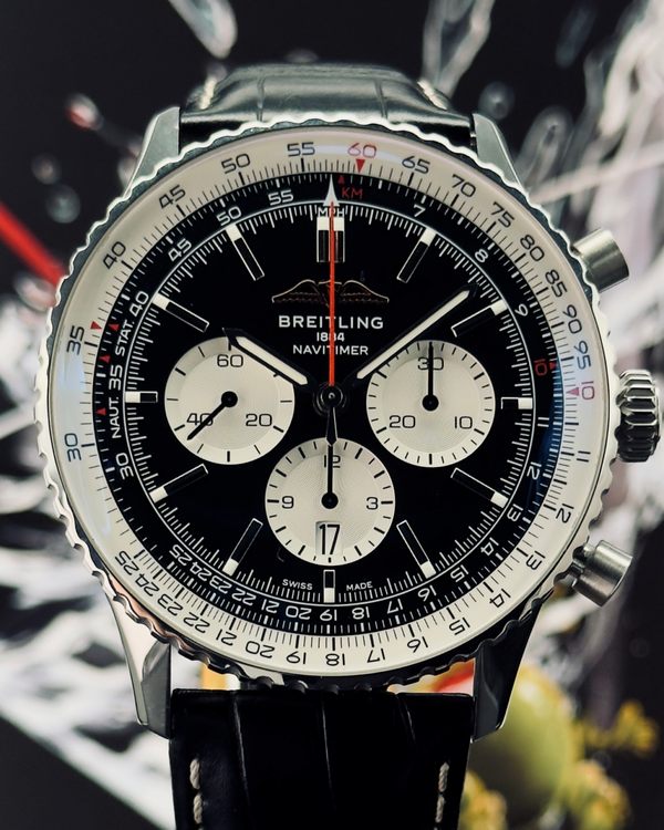 2022 Breitling Navitimer B01 Chronograph 46MM Black Dial Leather Strap (AB0137211B1P1)
