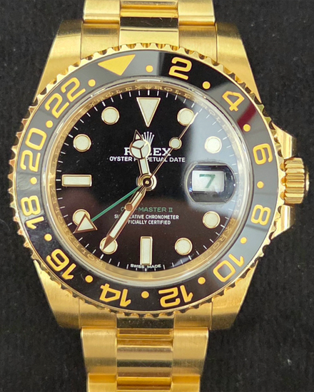 Rolex GMT-Master II 40MM Black Dial Yellow Gold Oyster Bracelet (116718LN)