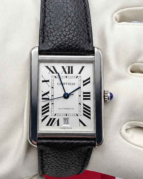 No Reserve - 2018 Cartier Tank Solo XL 31MM Silver Dial Leather Strap (WSTA0029)