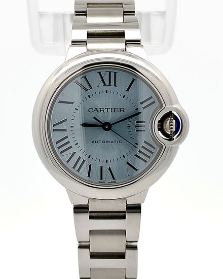 Cartier Ballon Bleu 33MM Ice Blue Dial Steel Bracelet (WSBB0062)