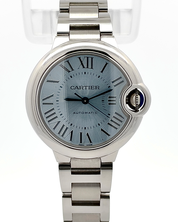 Cartier Ballon Bleu 33MM Ice Blue Dial Steel Bracelet (WSBB0062)