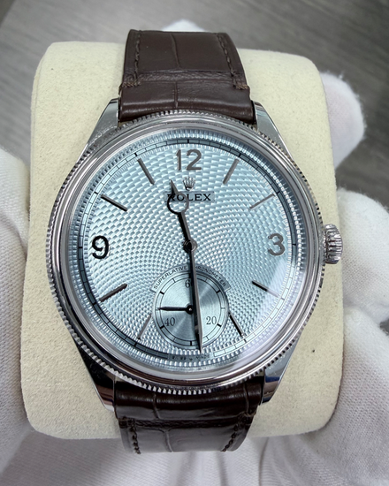 2026 Rolex 1908 39MM Ice Blue Dial Leather Strap (52506)