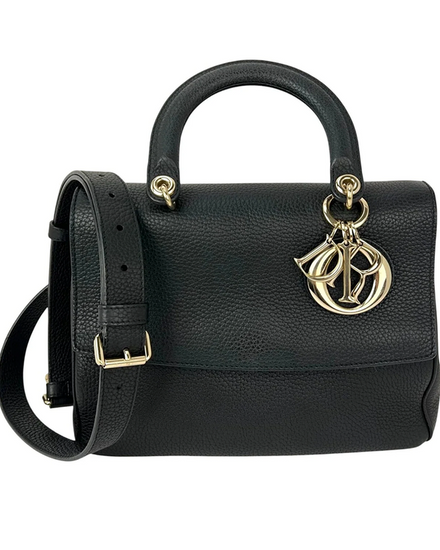 Dior Bag Bullcalf Small Dior Flap Black Leather Crossbody Gold-Tone Hardware (Bag)