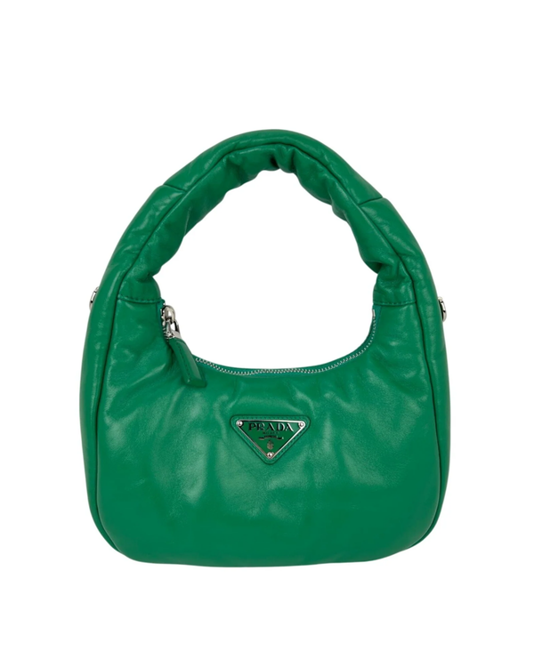 Prada Hand Bag Soft Nappa Leather Mini Padded Green Silver-Tone Hardware (Bag)