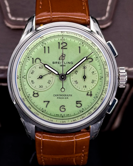 2025 Breitling Premier B09 Chronograph 40MM Pistachio Dial Leather Strap (AB0930D31L1P1)