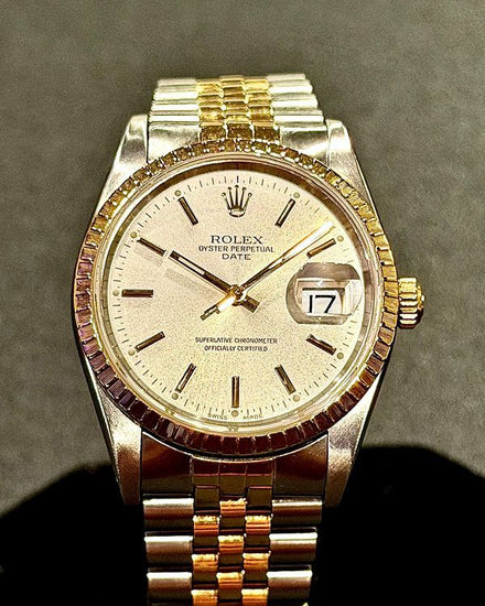 1990 Rolex Oyster Perpetual Date 34MM Silver Dial Two-Tone Jubilee Bracelet (15223)