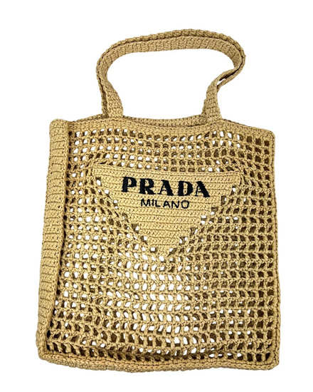 Prada Raffia Crochet Large Tote Bag Textile Straps (Bag)