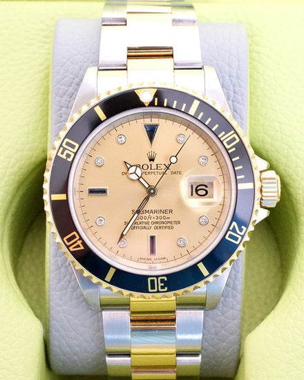 2002 Rolex Submariner Date 40MM Champagne "Serti" Dial Two-Tone Oyster Bracelet (16613LN)
