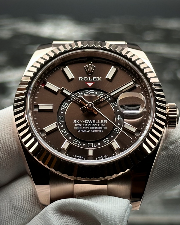 2023 Rolex Sky-Dweller 42MM Chocolate Dial Rose Gold Oyster Bracelet (326935)