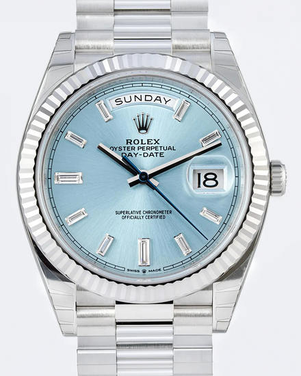 2026 Rolex Day-Date 40MM Ice Blue Dial Platinum President Bracelet (228236)
