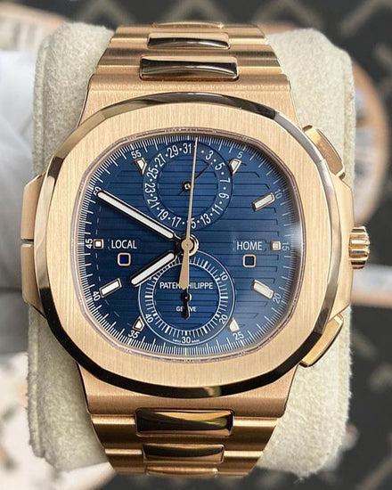 2026 Patek Philippe Nautilus Travel Time Chronograph 40.5MM Blue Dial Rose Gold Bracelet (5990/1R-001)