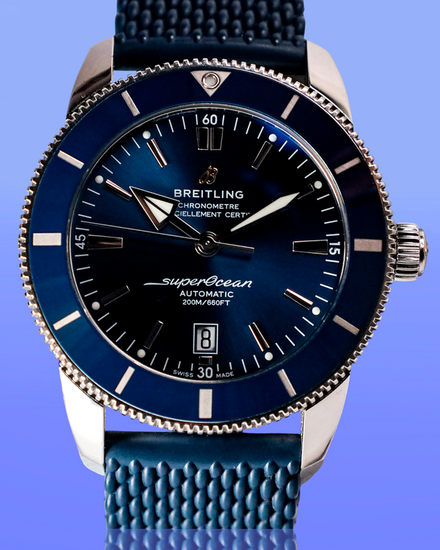 No Reserve - Breitling Superocean Heritage II B20 46MM Blue Dial Rubber Strap (AB2020)