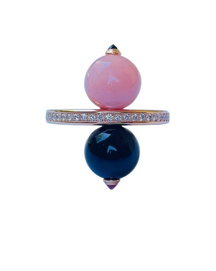 Cartier Accessories 18k Rose Gold Evasions Joaillieres Diamond Pink Opal Onyx Ring Size 7.5 (Ring)