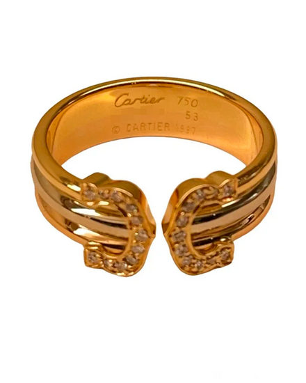 Cartier Accessories Tri-Color Gold Double C 2C Diamond Ring Size 6.25 (Ring)